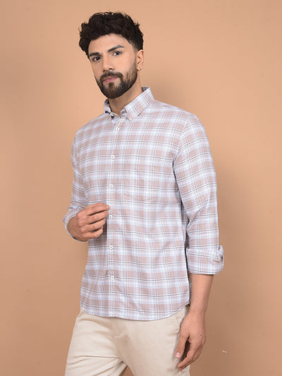 Purple Checked 100% Cotton Button-Down Collar Shirt-Men Shirts-Crimsoune Club