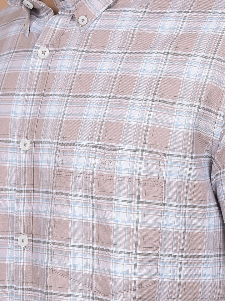 Purple Checked 100% Cotton Button-Down Collar Shirt-Men Shirts-Crimsoune Club