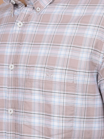 Purple Checked 100% Cotton Button-Down Collar Shirt-Men Shirts-Crimsoune Club
