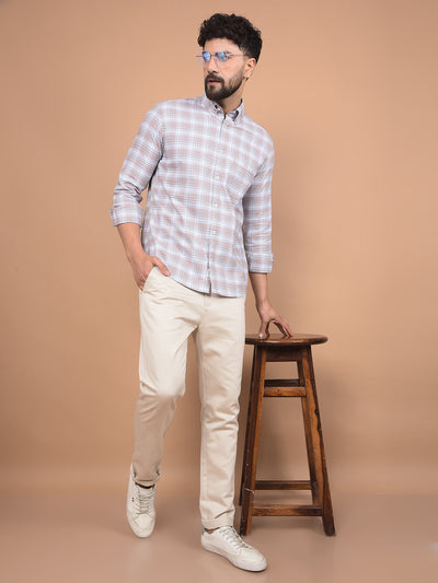Purple Checked 100% Cotton Button-Down Collar Shirt-Men Shirts-Crimsoune Club