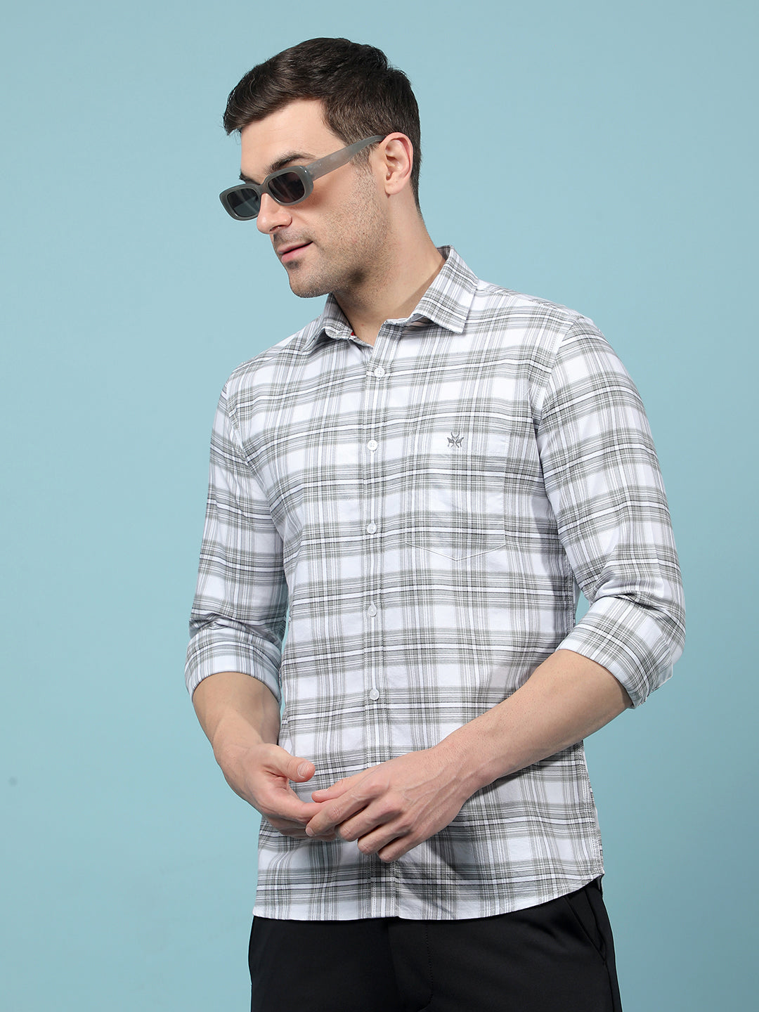 Grey Checked 100% Cotton Shirt-Men Shirts-Crimsoune Club