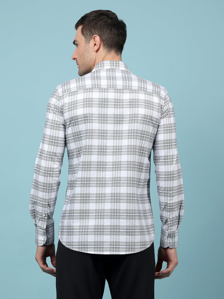 Grey Checked 100% Cotton Shirt-Men Shirts-Crimsoune Club