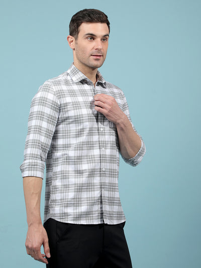 Grey Checked 100% Cotton Shirt-Men Shirts-Crimsoune Club