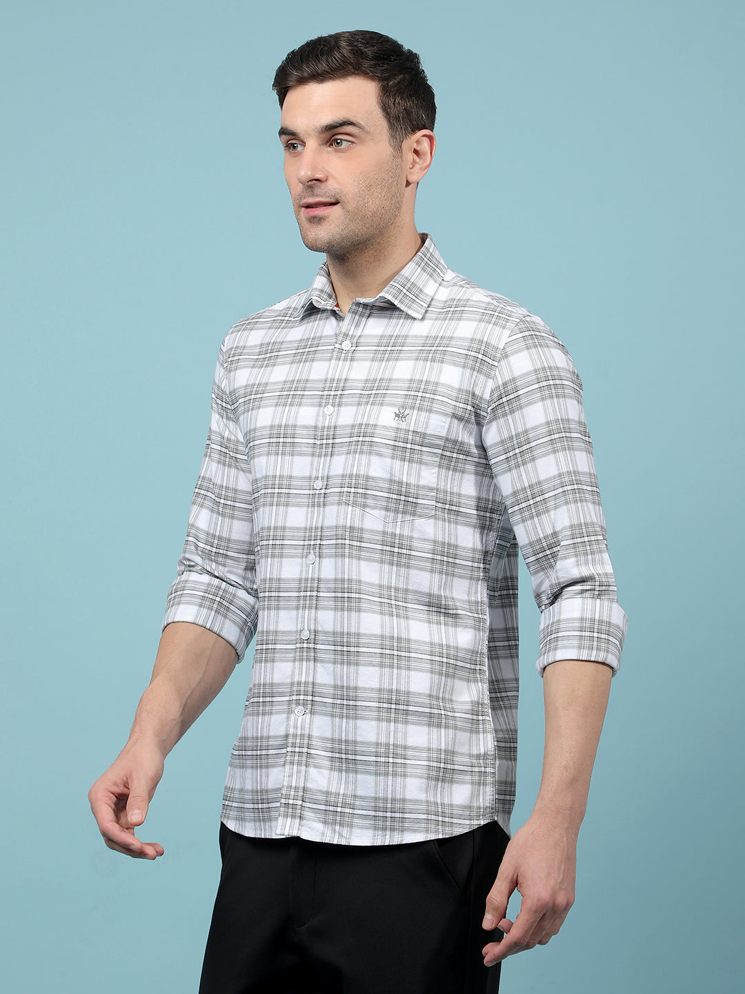 Grey Checked 100% Cotton Shirt-Men Shirts-Crimsoune Club
