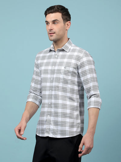 Grey Checked 100% Cotton Shirt-Men Shirts-Crimsoune Club