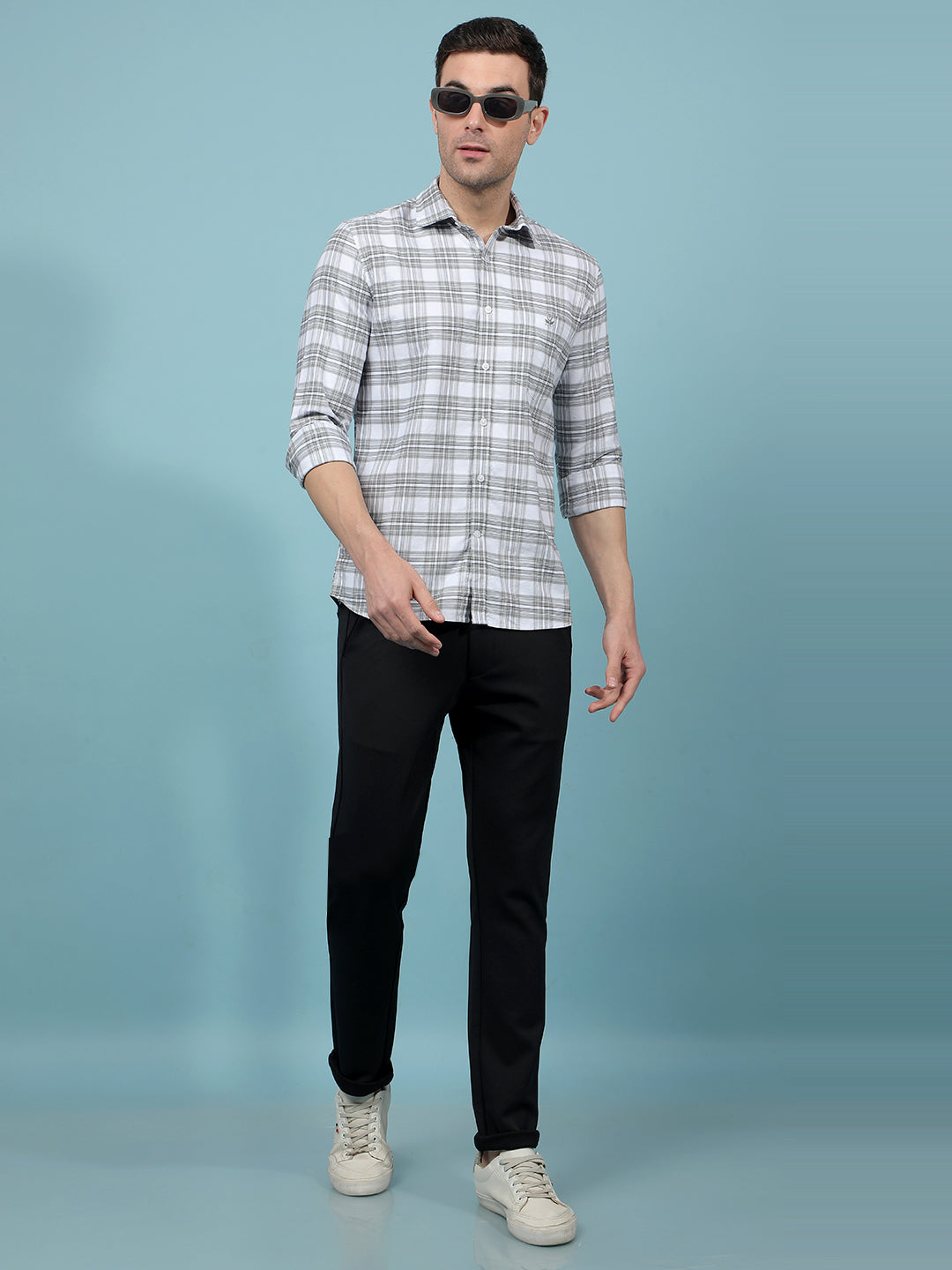 Grey Checked 100% Cotton Shirt-Men Shirts-Crimsoune Club