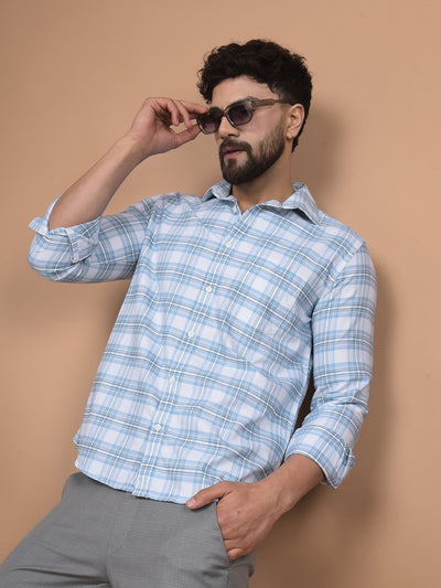 Blue Checked 100% Cotton Shirt-Men Shirts-Crimsoune Club