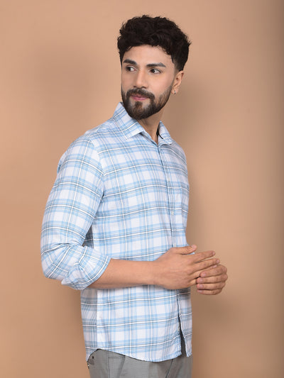 Blue Checked 100% Cotton Shirt-Men Shirts-Crimsoune Club
