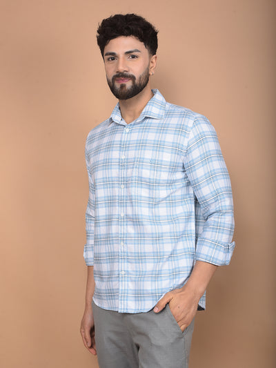 Blue Checked 100% Cotton Shirt-Men Shirts-Crimsoune Club