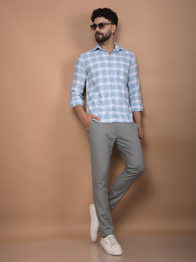 Blue Checked 100% Cotton Shirt-Men Shirts-Crimsoune Club