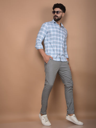 Blue Checked 100% Cotton Shirt-Men Shirts-Crimsoune Club