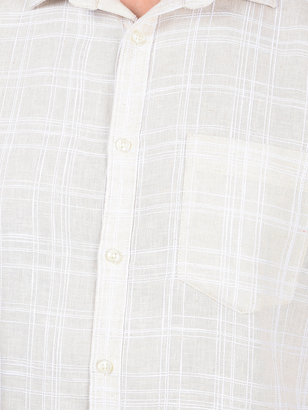 Beige Checked Linen Shirt-Men Shirts-Crimsoune Club