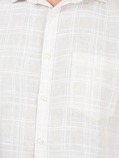 Beige Checked Linen Shirt-Men Shirts-Crimsoune Club