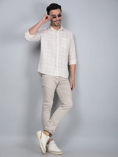 Beige Checked Linen Shirt-Men Shirts-Crimsoune Club