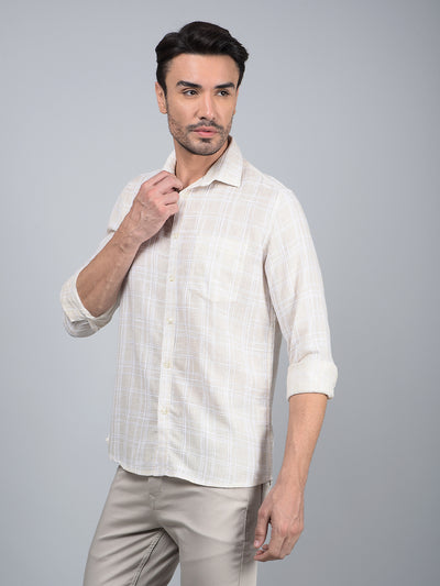 Beige Checked Linen Shirt-Men Shirts-Crimsoune Club