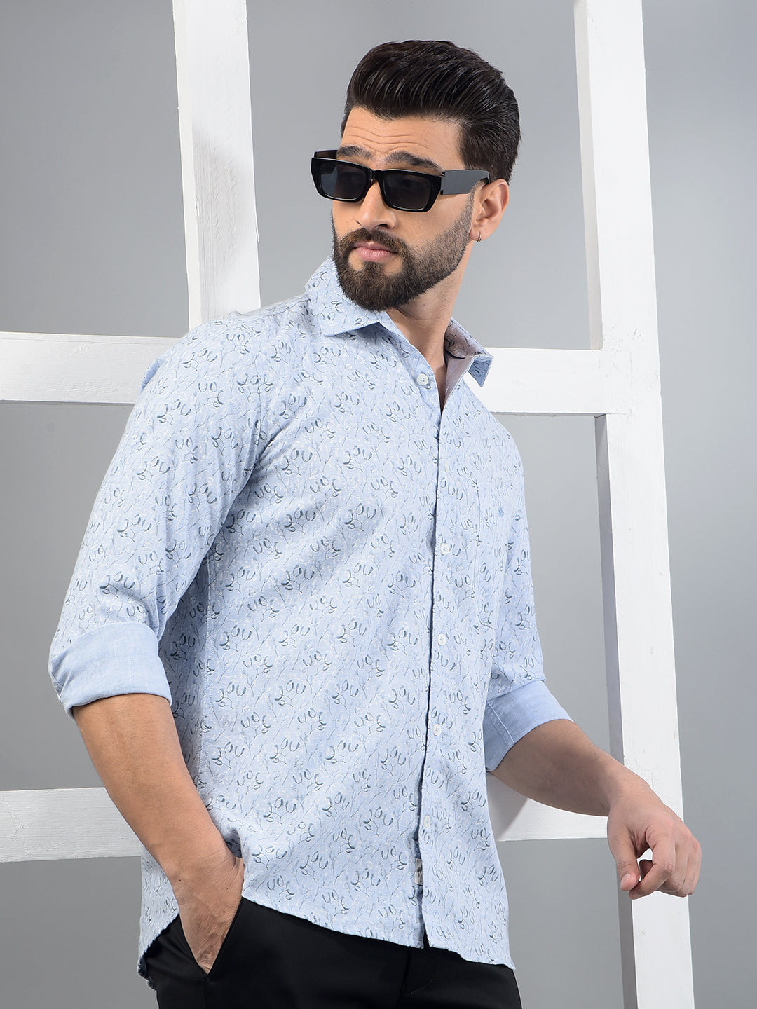 Blue Printed Shirt-Men Shirts-Crimsoune Club