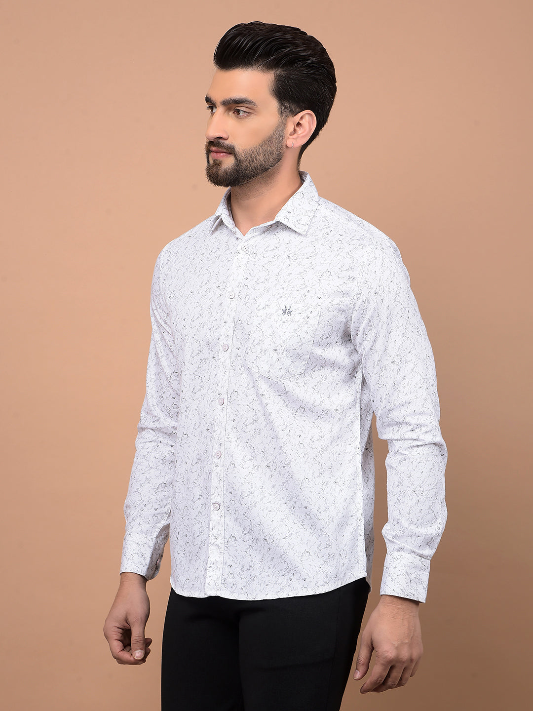 White Printed 100% Cotton Shirt-Men Shirts-Crimsoune Club