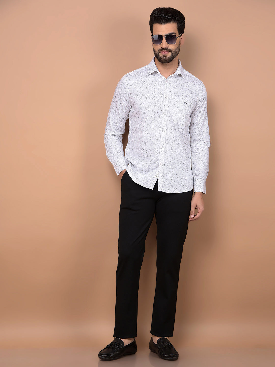 White Printed 100% Cotton Shirt-Men Shirts-Crimsoune Club