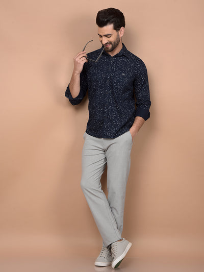 Navy Blue Printed 100% Cotton Shirt-Men Shirts-Crimsoune Club