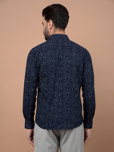 Navy Blue Printed 100% Cotton Shirt-Men Shirts-Crimsoune Club