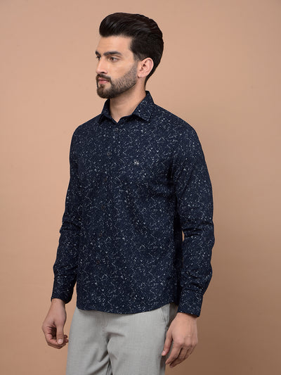 Navy Blue Printed 100% Cotton Shirt-Men Shirts-Crimsoune Club