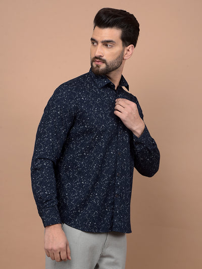 Navy Blue Printed 100% Cotton Shirt-Men Shirts-Crimsoune Club