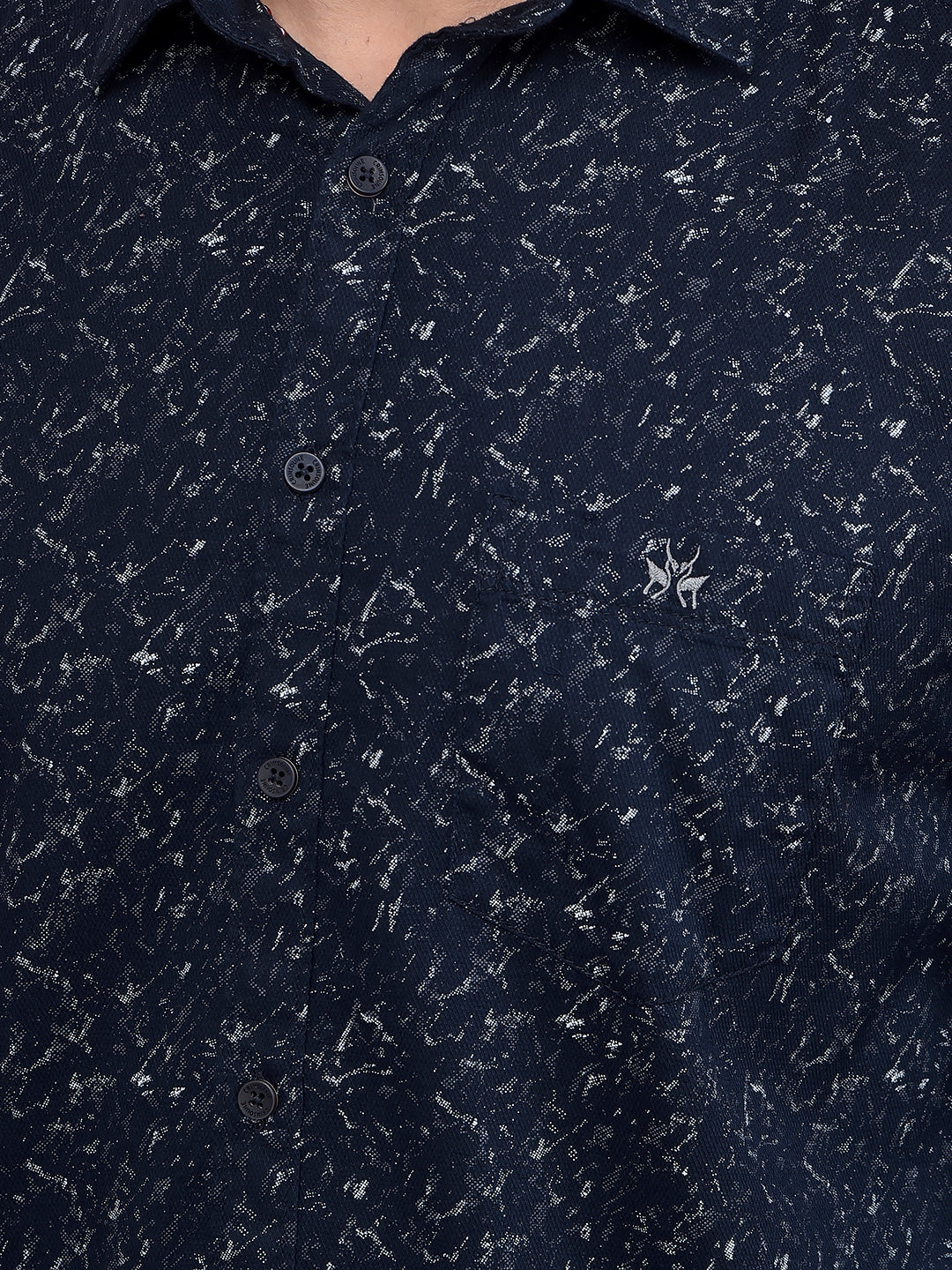 Navy Blue Printed 100% Cotton Shirt-Men Shirts-Crimsoune Club