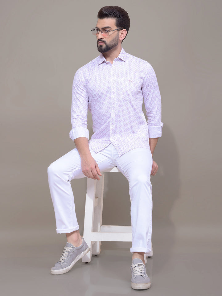 Pink Printed Button Down Collar Shirt-Men Shirts-Crimsoune Club