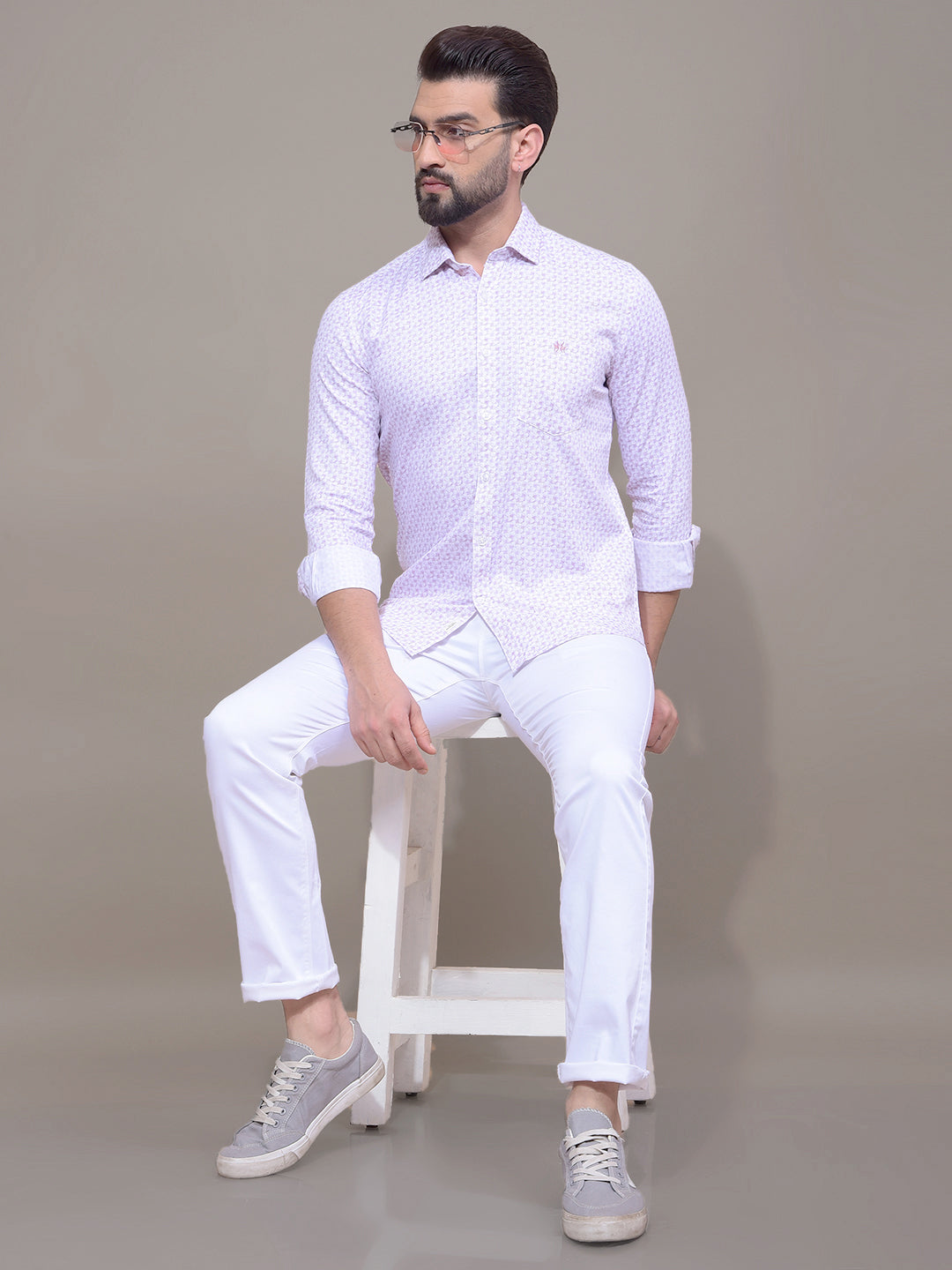Pink Printed Button Down Collar Shirt-Men Shirts-Crimsoune Club