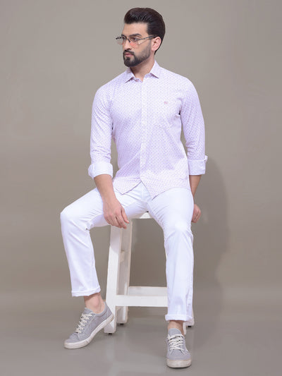 Pink Printed Button Down Collar Shirt-Men Shirts-Crimsoune Club