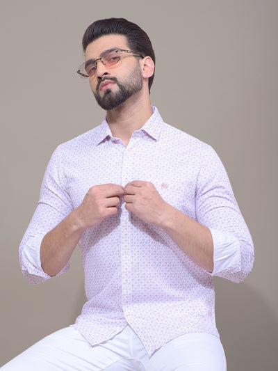 Pink Printed Button Down Collar Shirt-Men Shirts-Crimsoune Club