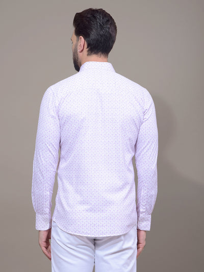 Pink Printed Button Down Collar Shirt-Men Shirts-Crimsoune Club
