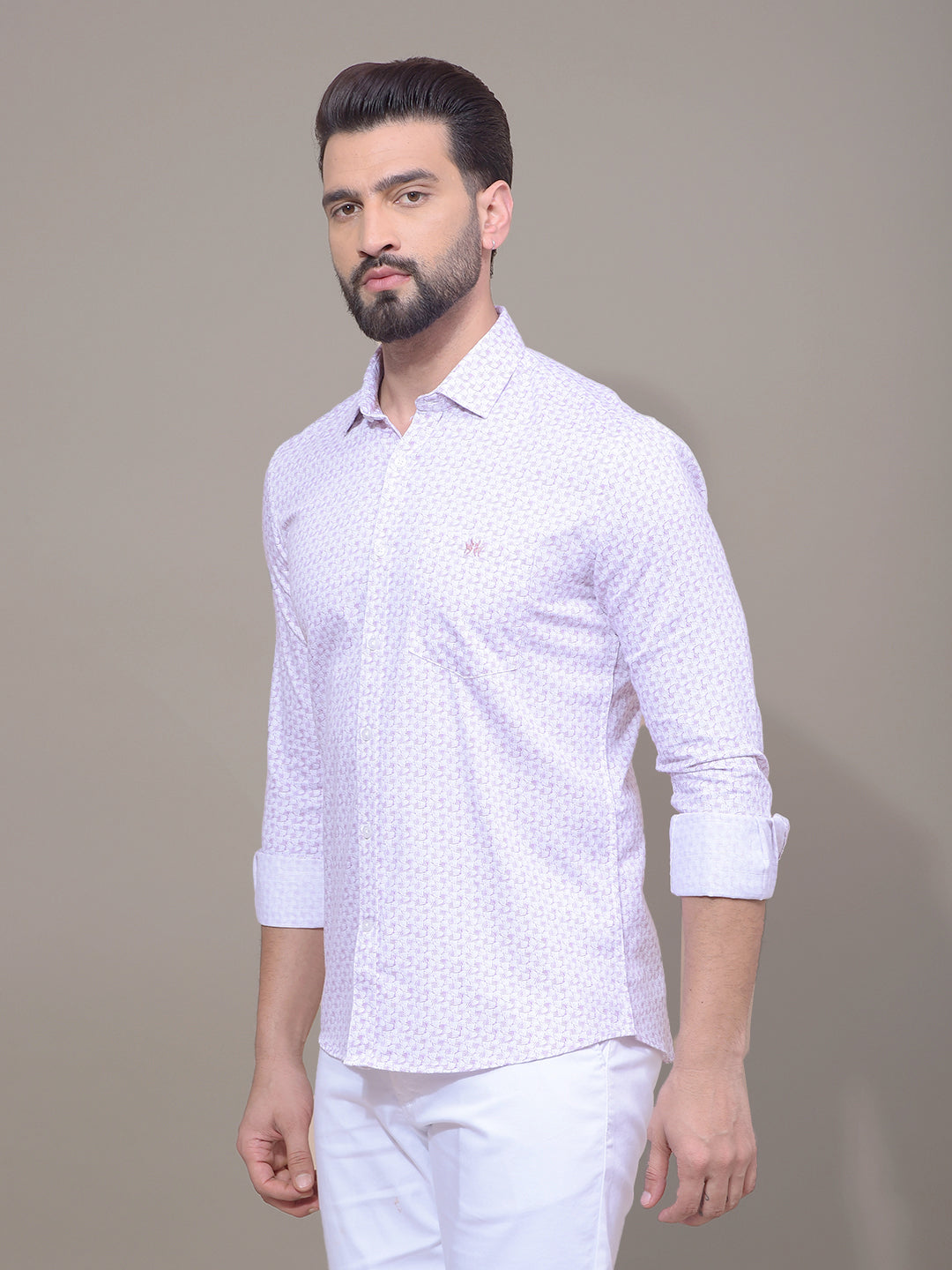 Pink Printed Button Down Collar Shirt-Men Shirts-Crimsoune Club