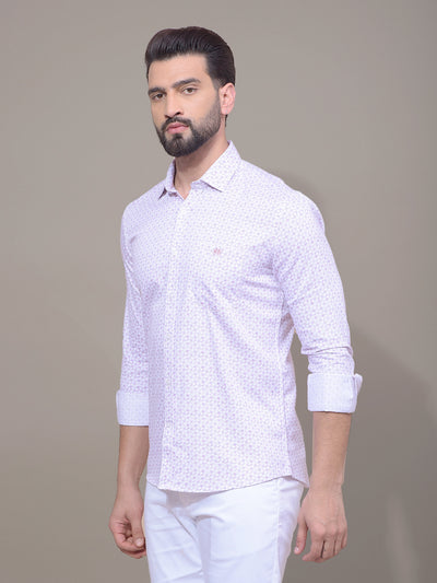 Pink Printed Button Down Collar Shirt-Men Shirts-Crimsoune Club