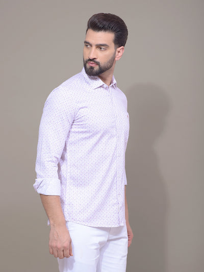 Pink Printed Button Down Collar Shirt-Men Shirts-Crimsoune Club