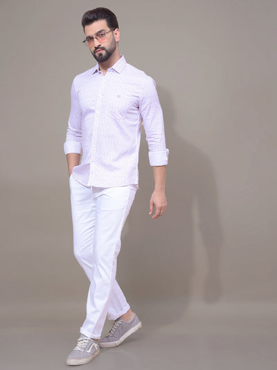 Pink Printed Button Down Collar Shirt-Men Shirts-Crimsoune Club
