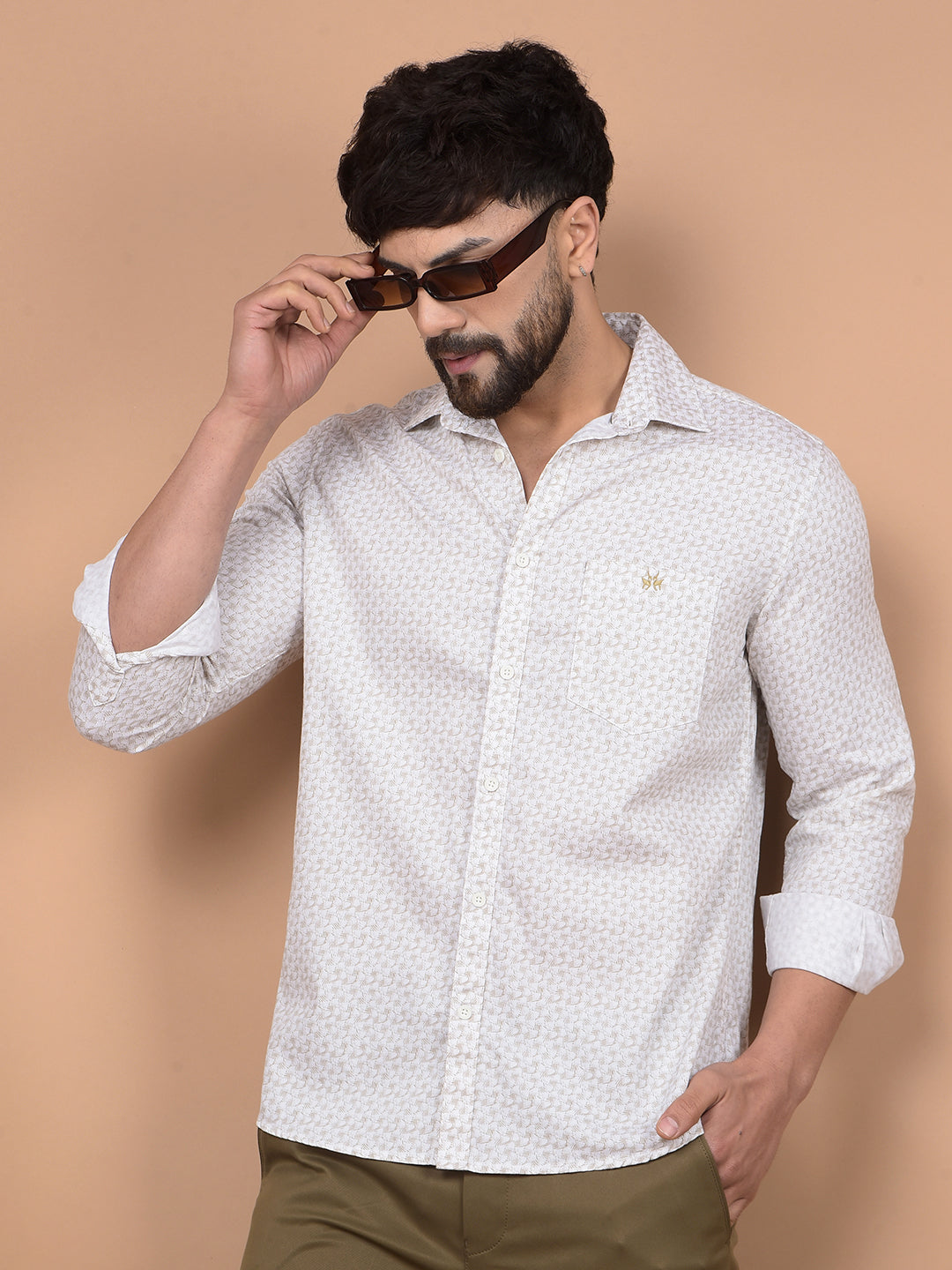 Olive Printed Shirt-Men Shirts-Crimsoune Club