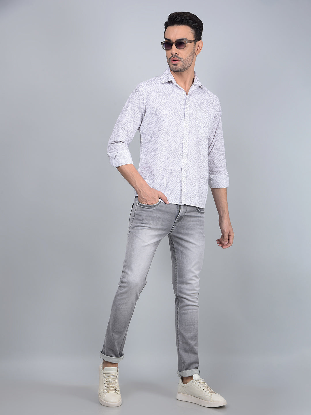 Grey Printed Shirt-Men Shirts-Crimsoune Club