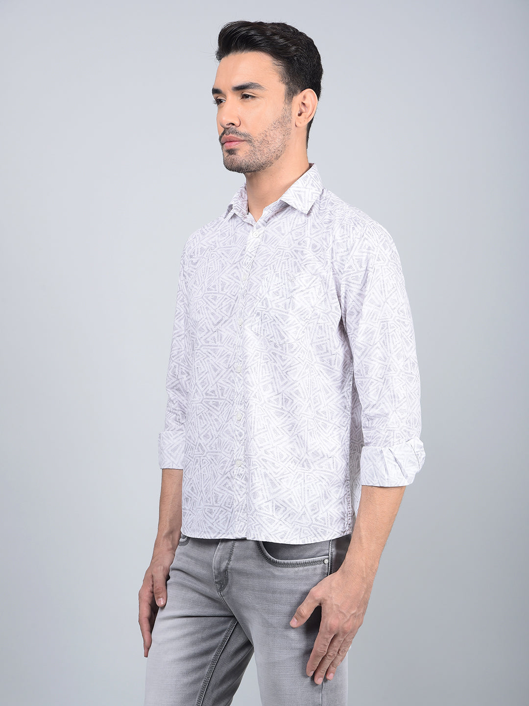 Grey Printed Shirt-Men Shirts-Crimsoune Club