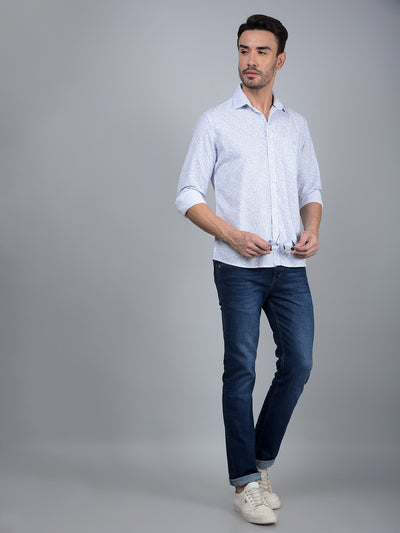 Blue Floral Print Shirt-Men Shirts-Crimsoune Club