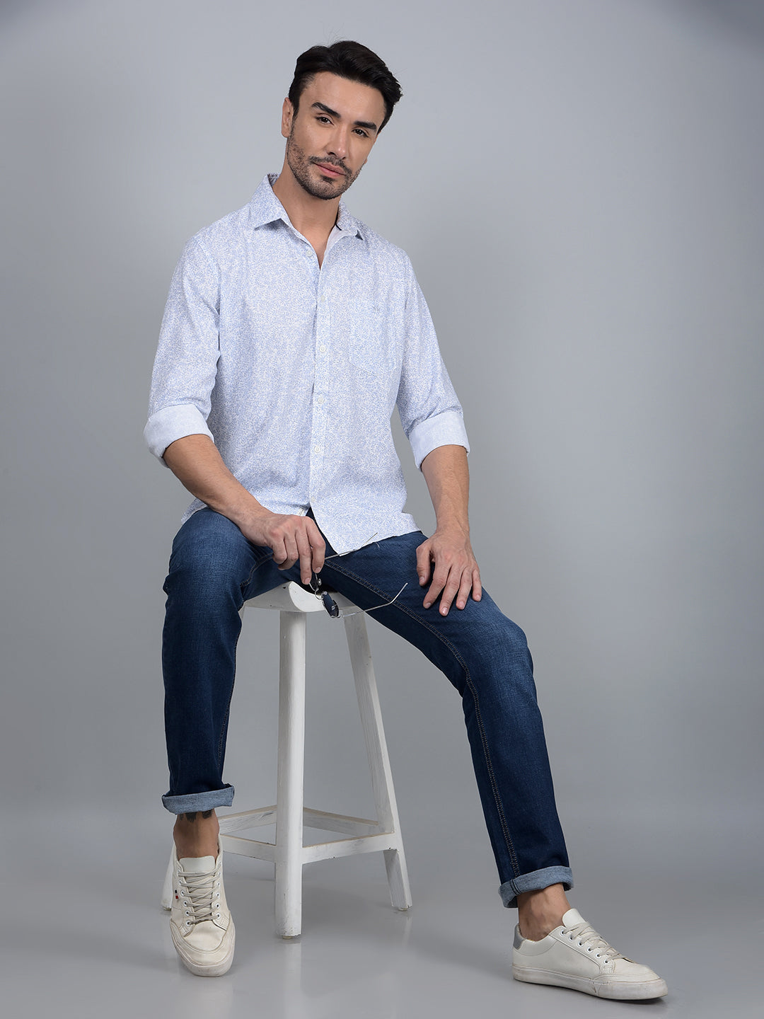 Blue Floral Print Shirt-Men Shirts-Crimsoune Club
