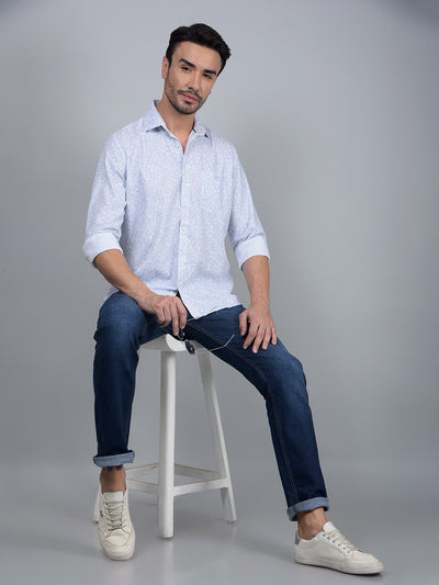 Blue Floral Print Shirt-Men Shirts-Crimsoune Club