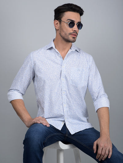 Blue Floral Print Shirt-Men Shirts-Crimsoune Club