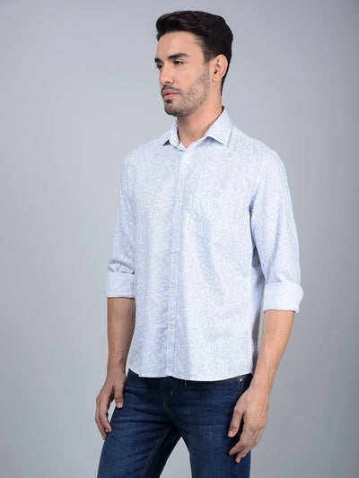 Blue Floral Print Shirt-Men Shirts-Crimsoune Club