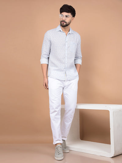 Blue Printed Linen Shirt-Men Shirts-Crimsoune Club