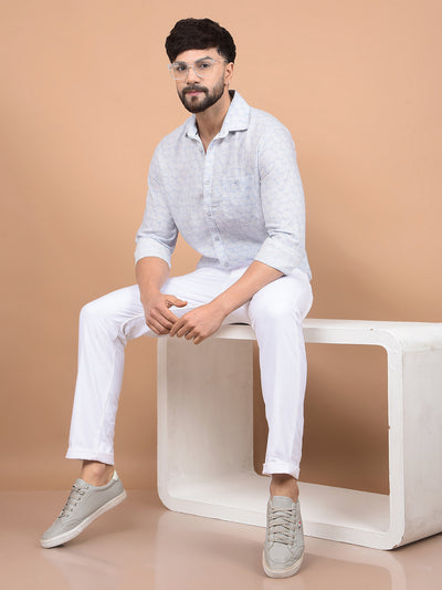 Blue Printed Linen Shirt-Men Shirts-Crimsoune Club