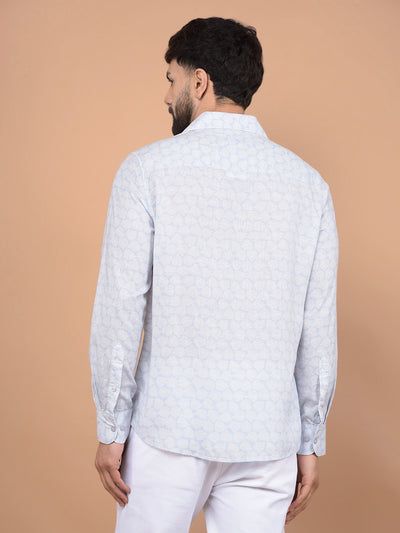 Blue Printed Linen Shirt-Men Shirts-Crimsoune Club