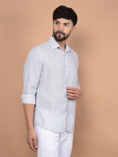 Blue Printed Linen Shirt-Men Shirts-Crimsoune Club