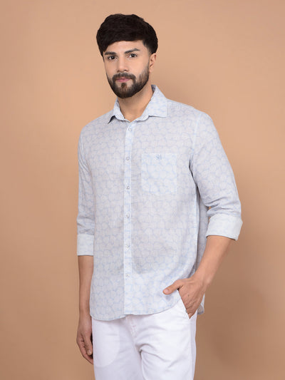 Blue Printed Linen Shirt-Men Shirts-Crimsoune Club