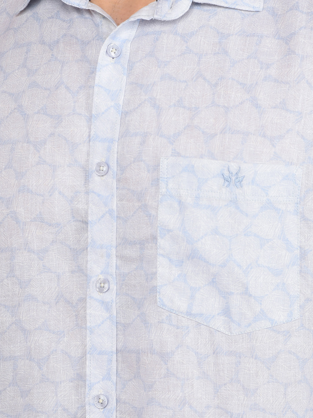 Blue Printed Linen Shirt-Men Shirts-Crimsoune Club